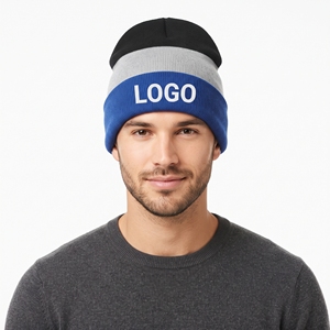 Bonnet d'hiver épais personnalisé, couleur assortie, unisexe, rayé, tricoté, à revers, doux, chaud, pour l'extérieur - Product Image 1