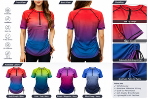 T-shirt de sport à manches courtes pour femme, couleur dégradée, à séchage rapide, en polyester, pour l'entraînement et les sports - Product Image 3