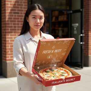 กล่องพิซซ่าพิมพ์ลายพรีเมียมแบบกำหนดเอง สำหรับบรรจุภัณฑ์พิซซ่า พร้อมโลโก้และดีไซน์แบรนด์ตามสั่ง - Product Image 3