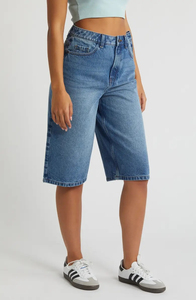 Shorts en jean pour femme de haute qualité à prix abordable, couleur bleue sexy, en coton, anti-humidité, séchage rapide, respirant, taille haute, fermeture boutonnée - Product Image 2