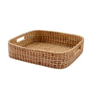 Handmade Round Rattan Serving Tray with <b>Handles</b> Eco-Friendly Woven Ottoman Tray <b>Wicker</b> Fruit & Bread <b>Basket</b> Set - Product Image 2