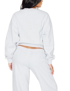 <b>Women's</b> Long Printed <b>White</b> Crew Neck <b>Sweatshirt</b> 100% Cotton Fleece Drop-Shoulder Solid Color Breathable Winter Wear - Product Image 5