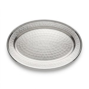 Plateau à poisson ovale fait main en acier inoxydable 304 de 40 cm, finition satinée et bord martelé, pour la décoration intérieure, les hôtels et les mariages - Product Image 1