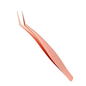 Pince à épiler professionnelle en acier inoxydable rose gold à pointe de 45 degrés pour extensions de cils - Product Image 1