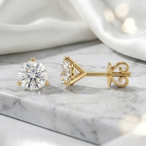 Boucles d'oreilles clous en diamant rond taille brillant 3.00CTW, style classique à 3 griffes, diamant de laboratoire VVS2, bijoux en or blanc et or rose - Product Image 2