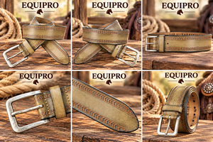 Ceinture décontractée vintage Equipro en cuir véritable, motif chevrons, boucle ardillon argentée, largeur rectangulaire 3,5 cm, en cuir de vachette respirant - Product Image 3
