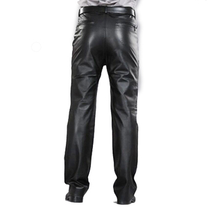 Pantalones de Cuero PU Negros para Hombre, Cintura Alta, Corte Recto, Estilo Formal con Cierre de Cinturón, para Otoño - Product Image 3