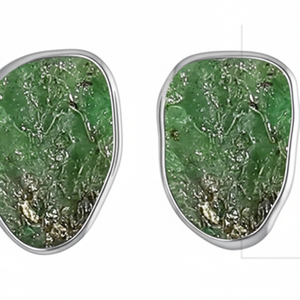 Premium 925 Sterling Silver Bezel Setting <b>Stud</b> <b>Earrings</b> Butterfly Lock Rough <b>Emerald</b> Women's Trendy Party Fashion-Anniversary - Product Image 1