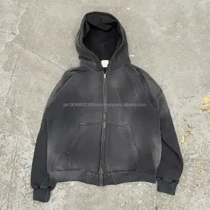 Sudadera con Capucha Personalizada de Alta Calidad, Estilo Urbano, con Cierre, Lavado Ácido, Decoloración al Sol, Bolsillos Desgastados - Product Image 1