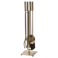 Ensemble d'outils de cheminée en laiton vieilli 5 pièces en acier robuste avec support, revêtement en poudre, pour foyer intérieur/extérieur