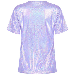 Women's Club Party Denim Hollow Out <b>Sequin</b> Lapel Short Sleeve T-Shirt-Customizable Colors & Logos - Product Image 2