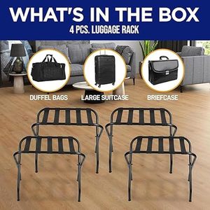 Foldable Metal <b>Luggage</b> Rack Stylish Steel Frame Suitcase Stand with Durable Nylon <b>Straps</b> Space Saving Guest Room Organizer - Product Image 2