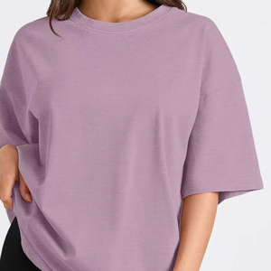 เสื้อยืดโอเวอร์ไซส์ผู้หญิง ทรงหลวม สวมใส่สบาย แขนครึ่งตัว สีพื้น ผ้าฝ้ายนุ่ม สไตล์สตรีทแวร์สำหรับฤดูร้อน ทรงไหล่ตก - Product Image 1
