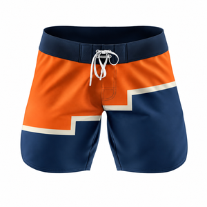 TESSUTO Bañador tipo pantalón corto con cordón y rayas escalonadas en bloques de color naranja y azul marino para hombre, traje de baño retro para playa - Product Image 1