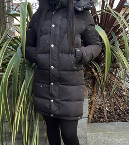 OEM Wholesale <b>Hooded</b> Puffer Jacket <b>Black</b> Dot Pattern Thick Polyester Winter Casual <b>Coat</b> Zipper Closure Unisex - Product Image 6