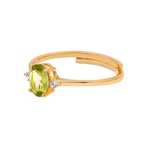 Wholesale 925 Solid Sterling Silver <b>Gold</b> Plated Natural Oval Peridot <b>Cubic</b> <b>Zirconia</b> Adjustable <b>Ring</b> Fine Jewelry Memoria Jewels - Product Image 2