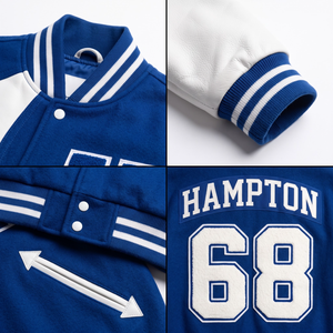 Chaqueta Varsity Personalizada OEM para Hombre, Mezcla de Lana, Mangas de Cuero Vacuno Genuino, Estilo Urbano, Chaqueta Bomber Letterman, Fabricante de Sialkot - Product Image 4