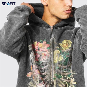 เสื้อฮิปฮอปสไตล์สตรีทแฟชั่นทรงโอเวอร์ไซส์ ยูนิเซ็กส์ ซิปฮู้ดดี้ ผ้าเฟรนช์เทอร์รี่เนื้อหนา 100% คอตตอน บุขนด้านใน ทรงดรอปไหล่ ซิป - Product Image 6