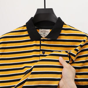 T-shirt d'été décontracté haut de gamme à rayures anti-boulochage à manches courtes pour hommes d'âge moyen - Product Image 1