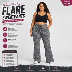 Women's <b>Camo</b> Printed Flare Sweatpants High Waist Drawstring Printed Fleece Pants <b>Ladies</b> Flare Leg French Terry Jogging <b>Trousers</b> - Product Image 2