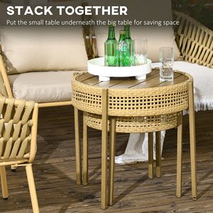 Set da Pranzo in Vimini Marrone Leggero per Eleganza da Esterno, Telaio in Alluminio, Materiale PE, Tavolo Circolare Pieghevole con Doghe in Metallo - Product Image 4