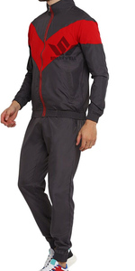 Men's <b>Charcoal</b> Gray Red Solid Printed Hooded Collar 2 1 Design Tracksuit Set Full Zip Jacket <b>Jogger</b> Pants Sportswear Breathable - Product Image 6