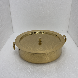 Pure Brass Hammered Handi <b>Pot</b> with Lid 2.5L Traditional Indian Cooking Serving Casserole Cookware <b>for</b> Hotel Restaurant Catering - Product Image 2