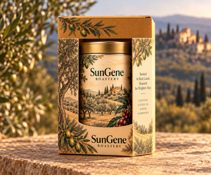 Boîte à café personnalisée Ochre Grove avec fond auto-verrouillant, carton imprimé pour la vente au détail - Product Image 6