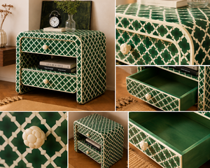 New Arrival Resin Bone Inlay Green Nightstand With Drawers & <b>Shelf</b> Cabinet <b>Bedside</b> End Table For Bedroom Hotel Luxury Home Decor - Product Image 2