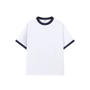 T-shirt à manches courtes pour homme, jaune uni, coupe classique, col rond avec bordure contrastante marine - Product Image 6