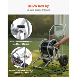 High-Pressure 200/300ft <b>Garden</b> Hose Reel <b>Cart</b> Heavy-Duty Mesh Storage Basket Dual-Purpose Portable Hoses Reels for <b>Gardens</b> Cars - Product Image 3