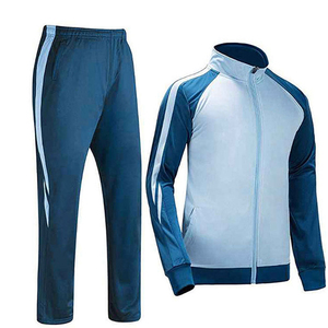Ensemble de survêtement pour homme, bleu et blanc, à blocs de couleur, manches longues, fermeture éclair, col montant, style sportif, respirant, coupe régulière, pour l'automne - Product Image 1