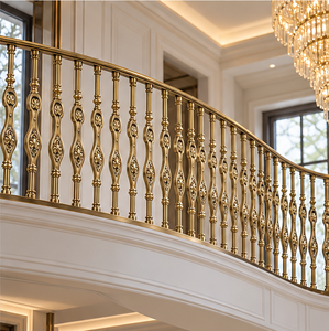 Rampe d'escalier vintage haut de gamme dorée avec balustres décoratifs ovales pour intérieurs de style régale et historique - Product Image 4