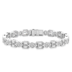 Igi Certified Handmade Jewellery 18k <b>SOLID</b> <b>Gold</b> Bracelet Amalthea Emerald And Round Lab Diamond Tennis Bracelet For Women Wear - Product Image 1