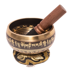 9.5cm Traditional Brass Tibetan Singing Bowl Set with Carved Lotus Motif & Leather Striker <b>Wooden</b> <b>Mallet</b> for Meditation Sound - Product Image 2