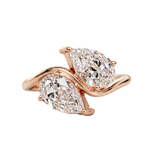 DEF Color VS VVS Clarity 10K 14K 18K Solid Solid Gold Pear Lab Grown Diamond Toi Et Moi Ring Platinum Two Stone Engagement Ring - Product Image 2