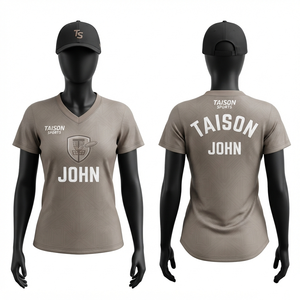 T-shirt de golf féminin en polyester respirant 160 GSM de qualité supérieure, couleur taupe clair, avec logo imprimé par sublimation personnalisé - Product Image 1