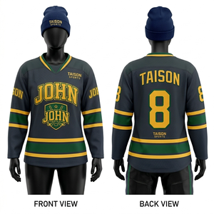 Jersey de Hockey sobre Hielo para Mujer, Tejido Interlock de Poliéster GSM, Estilo Panel Azul, Blanco y Naranja, Transpirable, Sublimación, Logotipo del Equipo, Nombre Personalizado - Product Image 2