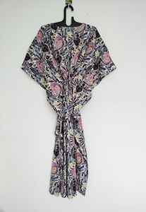 Robe kaftan vintage chic à imprimé floral 100% coton, longueur genoux, légère, style bohème d'été - Product Image 3