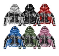 Veste à capuche zippée courte et ample pour homme, en coton épais, avec broderie personnalisée à points inversés, patchwork color-block, style streetwear