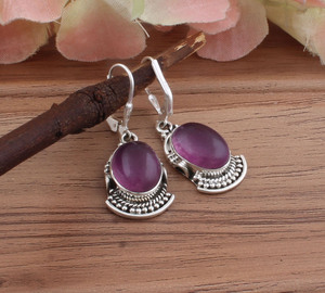 ต่างหูหยดน้ำหยกสีม่วงธรรมชาติ 925 เงินสเตอร์ลิงลูกปัดเครื่องประดับปาร์ตี้สุดหรูขายส่ง - Product Image 2