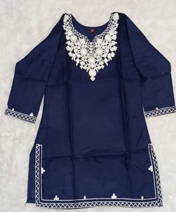 Kurta de Algodón Azul Marino para Mujer, Estilo Tradicional Holgado, Largo Midi, Informal, Étnico, Estilo India Pakistán, BLUESTAR- BS...159- 85418 - Product Image 3