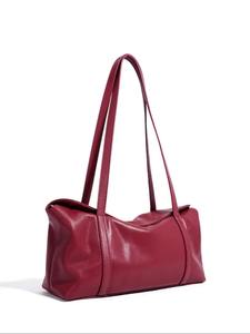 Bolso de Hombro de Cuero Genuino Premium para Mujer, Elegante, Rojo, Gran Capacidad, Cierre de Cremallera, Correas Largas, Estilo Versátil - Product Image 6