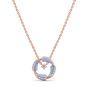 Sky Halo Diamond Necklace with Sculpted Rose Gold Circular <b>Frame</b> and <b>Floating</b> Floral Center Design - Product Image 2
