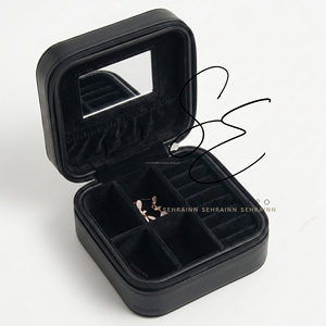 Mini Travel Jewelry Box for Women with Hair On Heart Tooled Leather Design Portable Zipper Jewelry Organizer Case with <b>Mirror</b> - Product Image 5
