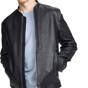 Classic <b>Men's</b> <b>Leather</b> Winter <b>Jacket</b> with Stand Collar and Front Logo Durable Windproof & Breathable Casual Street Wear - Product Image 3