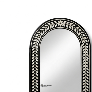 Espejo Rectangular de MDF con Incrustaciones de MOP, Diseño Art Deco con Patrón de Hojas en Blanco y Negro, Hecho a Mano, Ecológico, Decoración de Pared de Lujo para Bodas - Product Image 5