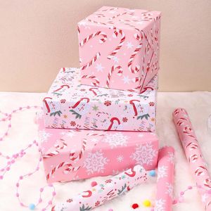 Rotoli di Carta da Regalo Natalizia Rosa con Design a Bastoncini di Zucchero/Fiocchi di Neve/Nonno Natale, 43 cm x 25 m per Rotolo, per Feste Natalizie, 3 Rotoli - Product Image 2