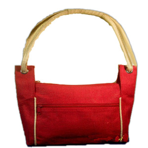 Red <b>Canvas</b> Shopping Bag with Zipper Closure Long Handle <b>Mini</b> Size Geometric Pattern Daily Use Lowell Craft - Product Image 2