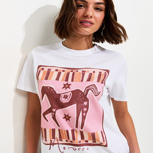 Camiseta Blanca de Algodón con Estampado de Caballo, Talla Grande para Mujer, Manga Corta, Corte Regular, Cuello Redondo, Camisetas Ligeras para Mujer - Product Image 2